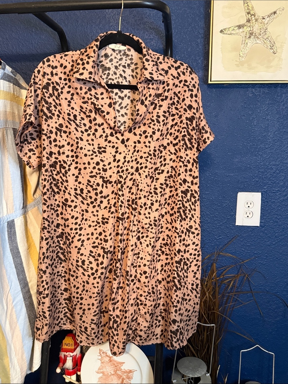 Light Pink/tan  Leopard Print Button-Front dress